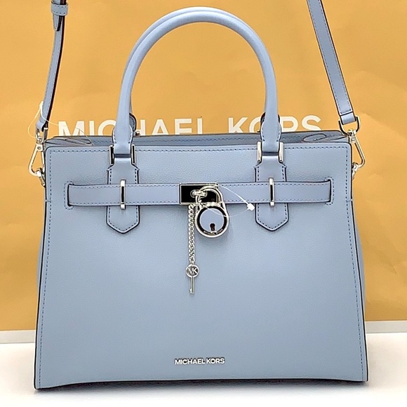 MICHAEL KORS HAMILTON MEDIUM SATCHEL PALE BLUE COLOR - Picture 2 of 16